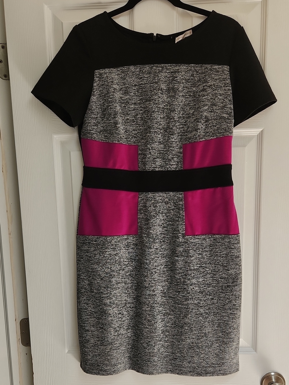 Sandra Darren Gray and Magenta Colorblock Ponte Midi Dress